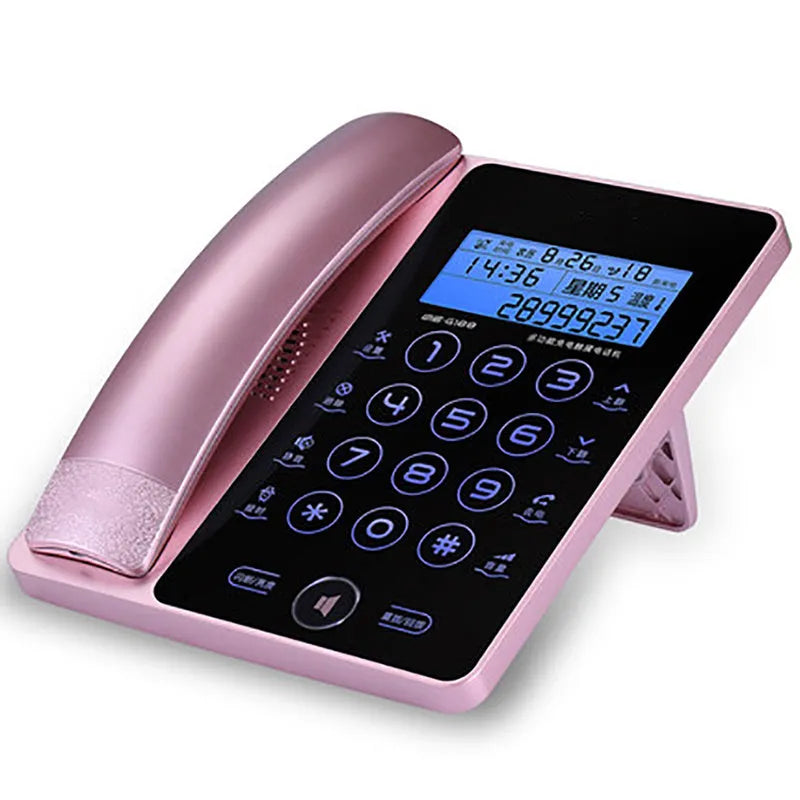 G188 gold and pink touch screen fixed telephone landline with handset