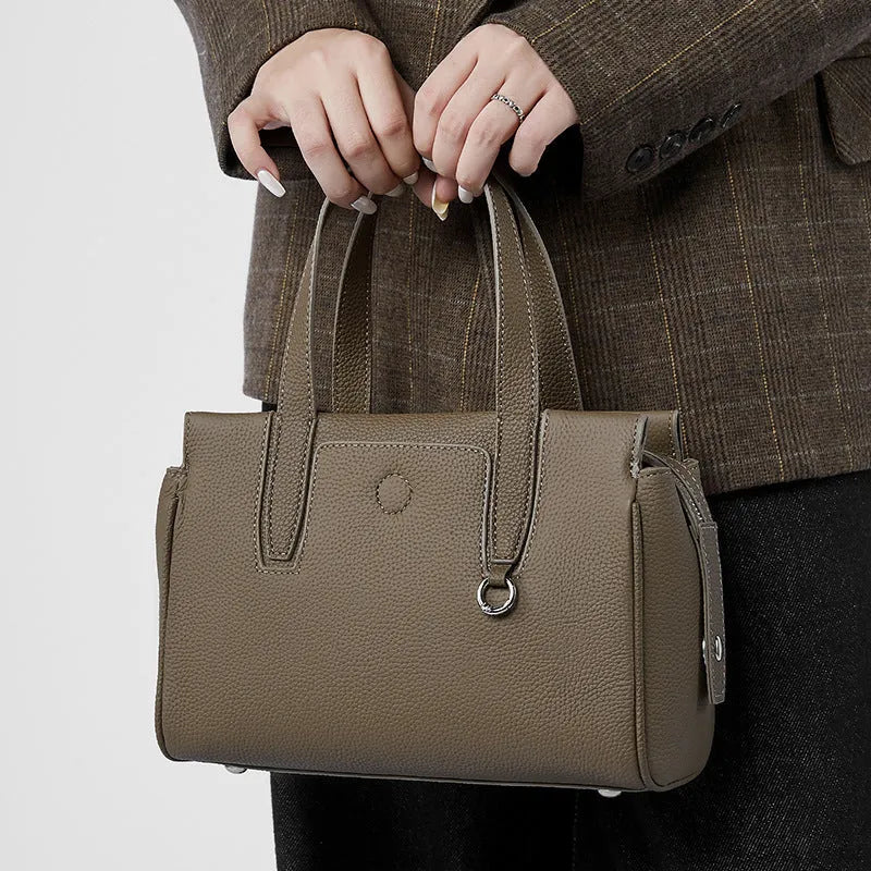Genuine cowhide crossbody bag in horizontal square design with large capacity