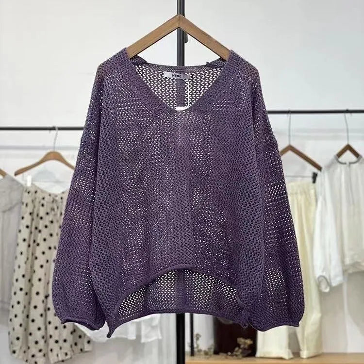 Loose spring summer polyester mesh top with princess sleeves in apricot white colour