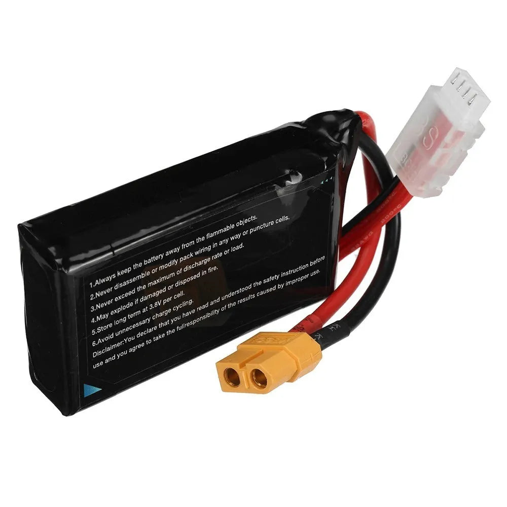 A 7.4V 1200mAh lithium battery for remote control model cars and boats.