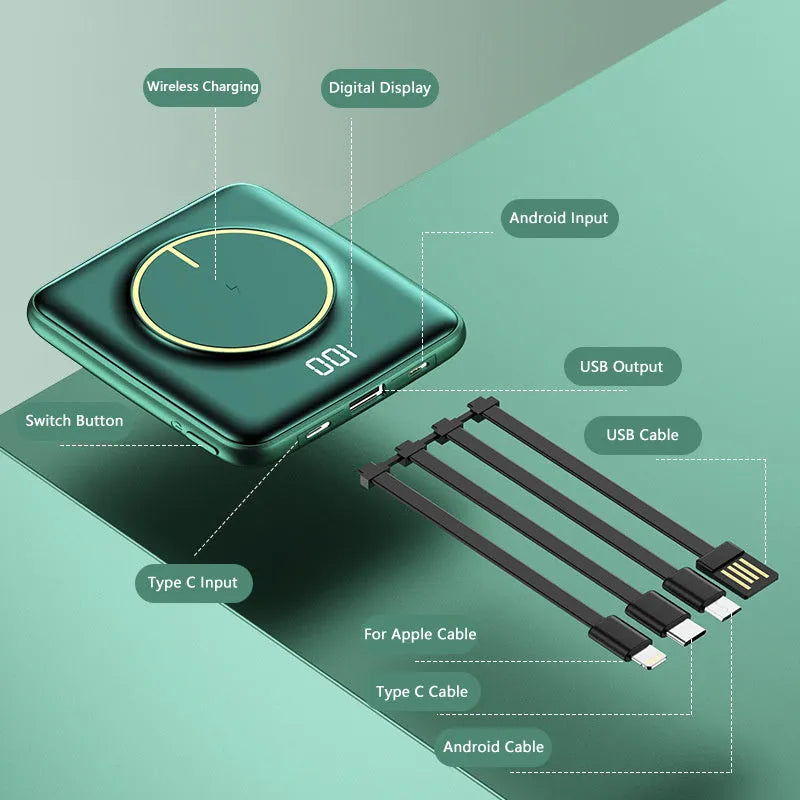 20000mAh portable power bank with PD20W fast charging and LCD display in red, green or black