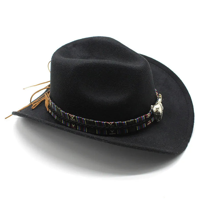 Western-style cowboy hat with a bell-shaped crown in a choice of colours on a wooden peg.