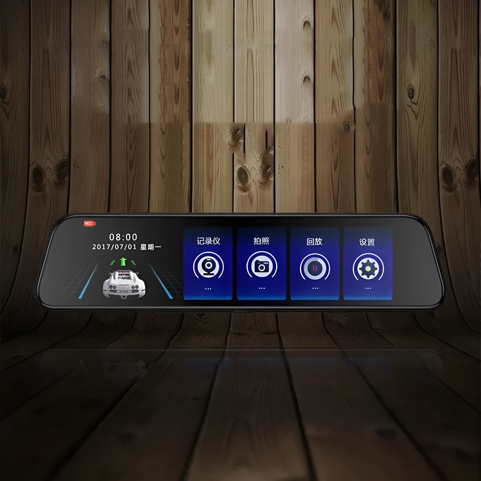 Black 12-inch touchscreen dashboard camera with voice control for car rear view monitoring