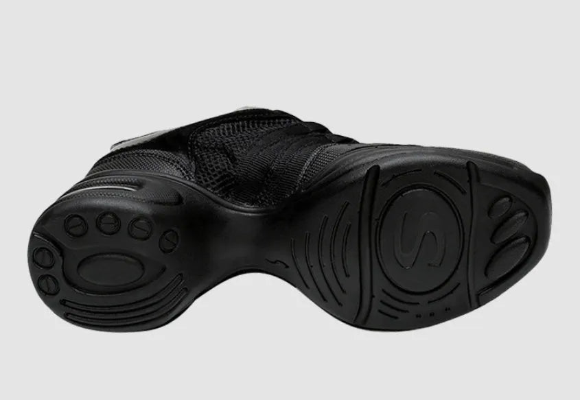 Modern jazz dance air cushion elevator shoes for women in black colour with cotton mesh upper