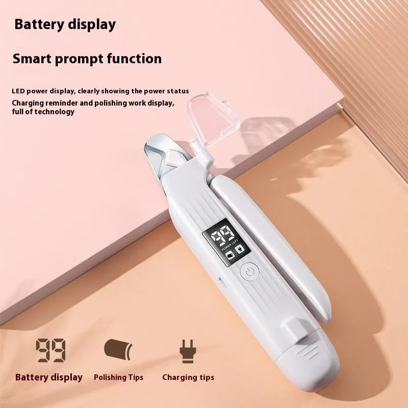 HZ8 White specification USB rechargeable dog nail clipper and grinder on a white background
