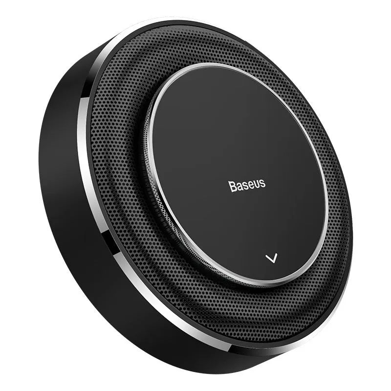 Bess round aluminium alloy car perfume seat in black, red, or silver with fragrance tablets.
