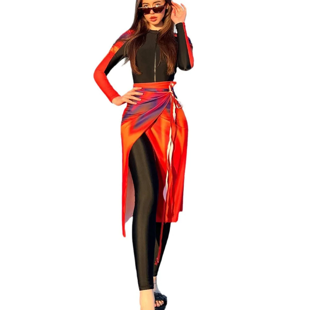 Women's conservative beach swimsuit three-piece set in colour 427