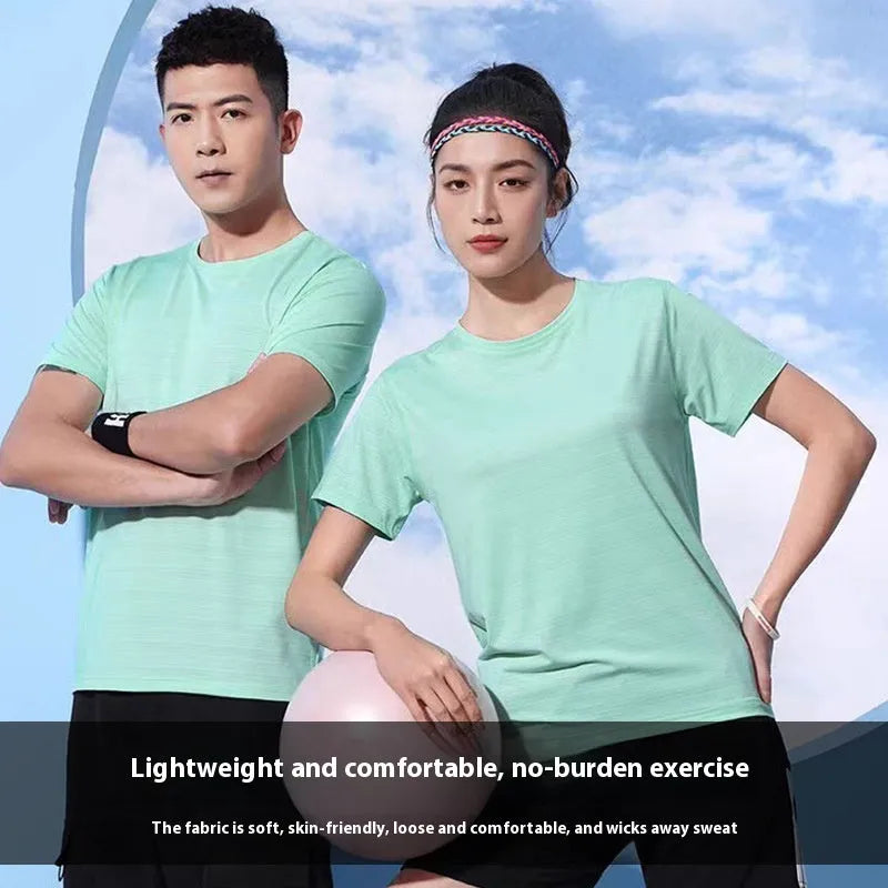 Crystal silk round neck t-shirt in solid colours with quick-drying polyester and spandex fabric