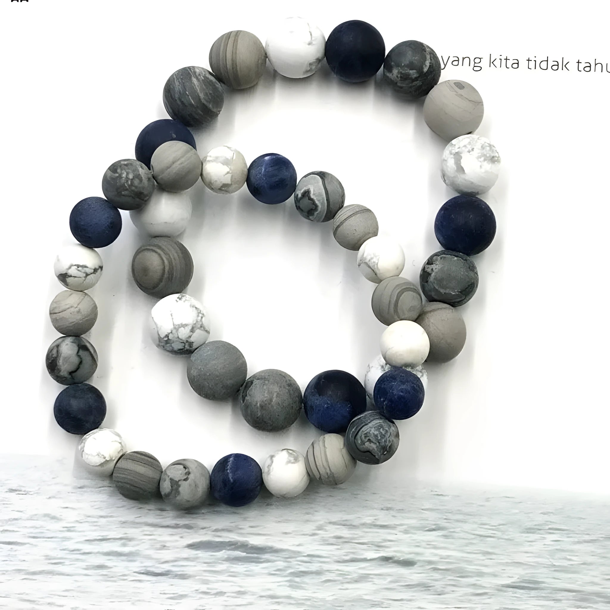 Handmade planet stone bead bracelet in U-shaped design with natural stone beads