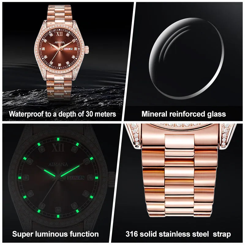Log Series diamond disc quartz women's watch silver case white surface steel strap