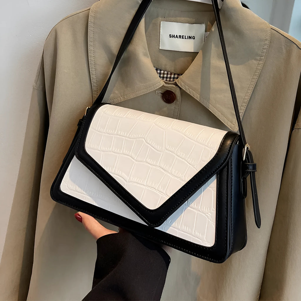 Stone pattern square shoulder bag in PU material with urban simplicity style