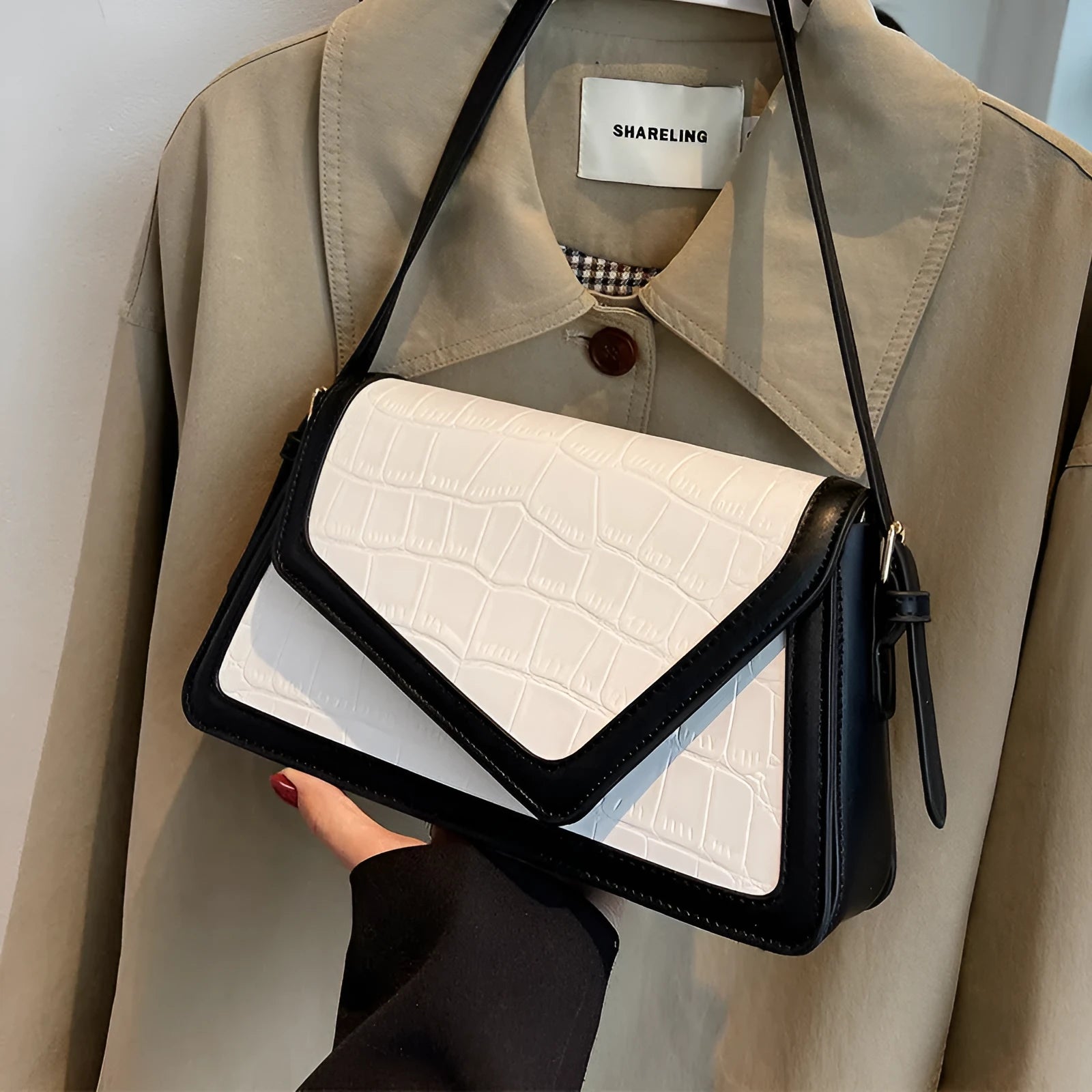 Stone pattern square shoulder bag in PU material with urban simplicity style