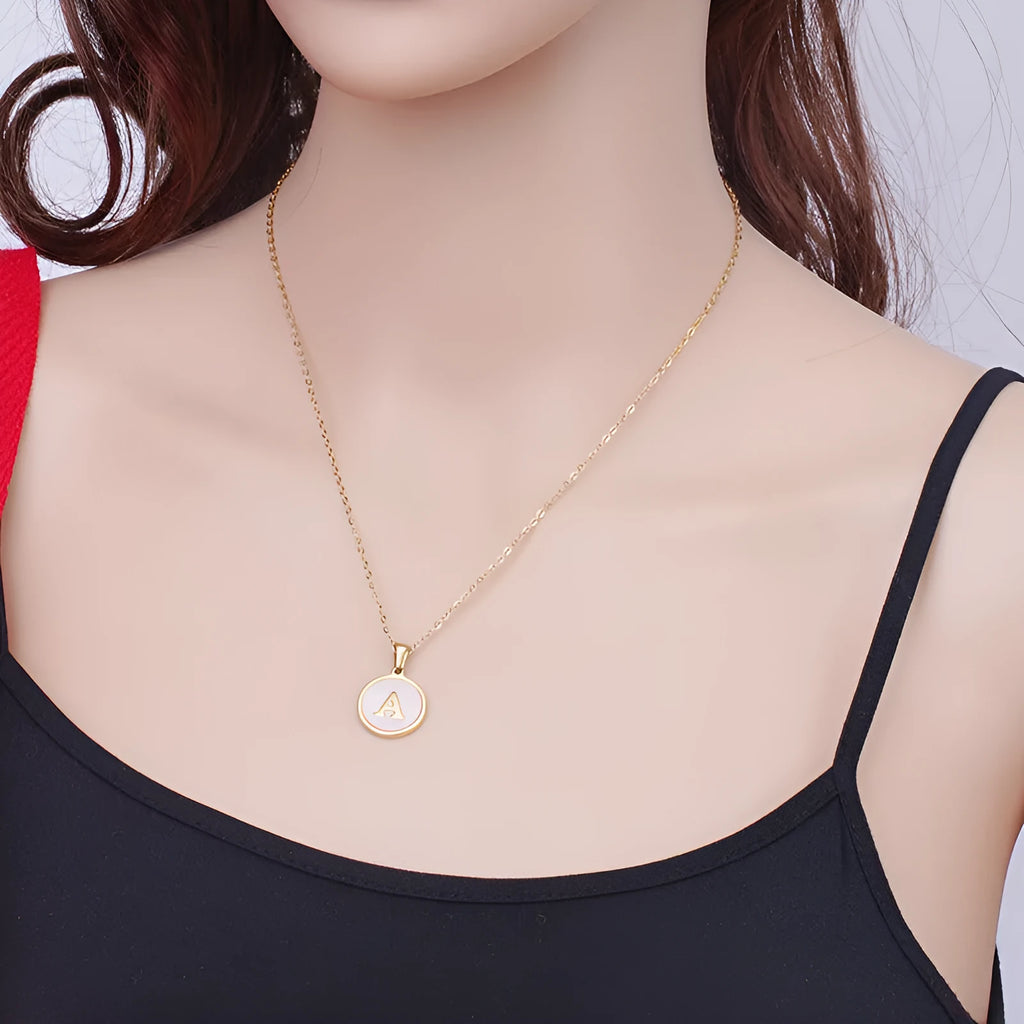 Gold electroplated stainless steel 304 letter necklace for women, A to Z initial pendant with matching gold chain