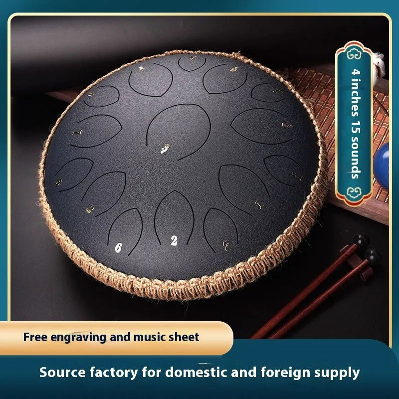 14-inch 15-tone hollow drum percussion instrument in malachite green finish on a wooden surface