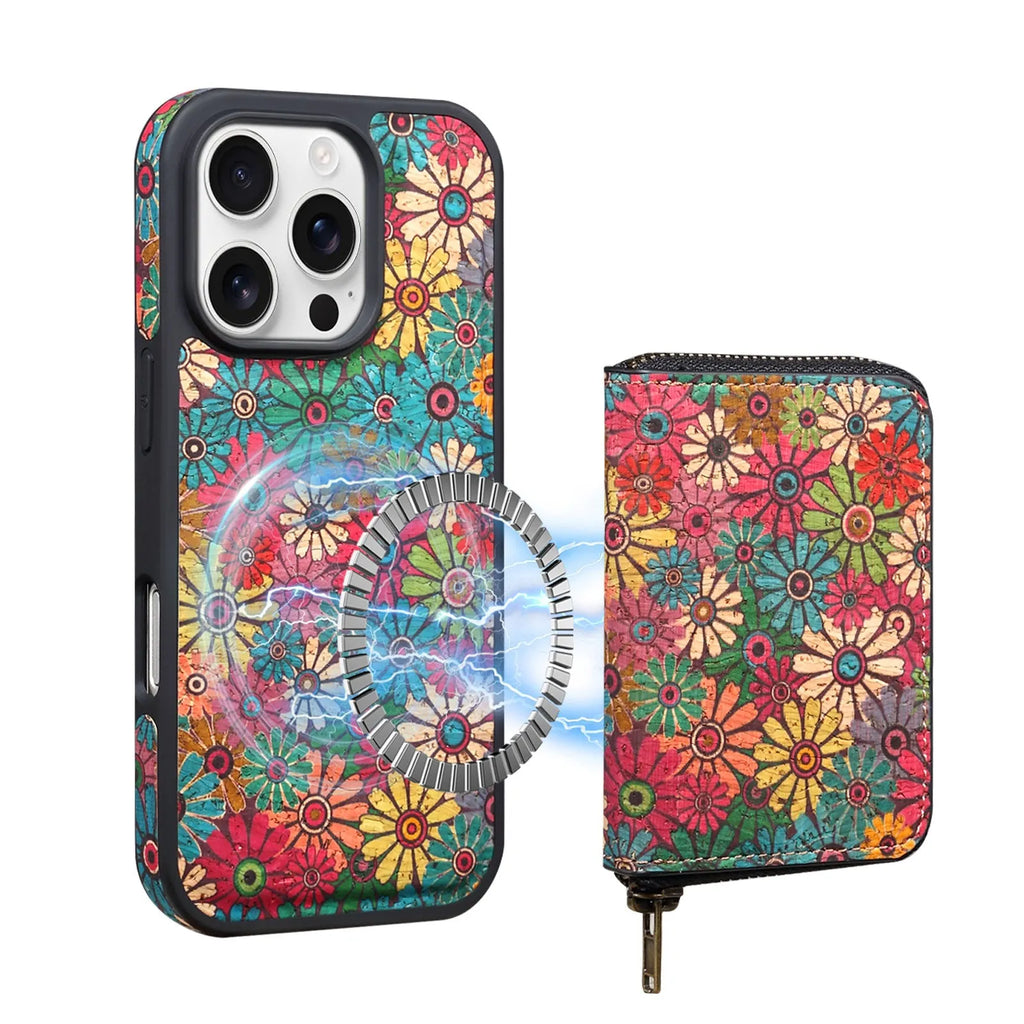 Cork phone case with magnetic suction and anti-theft zipper bag for iPhone