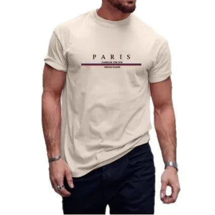 Men's heavy short-sleeved T-shirt with letter printing in pure cotton fabric