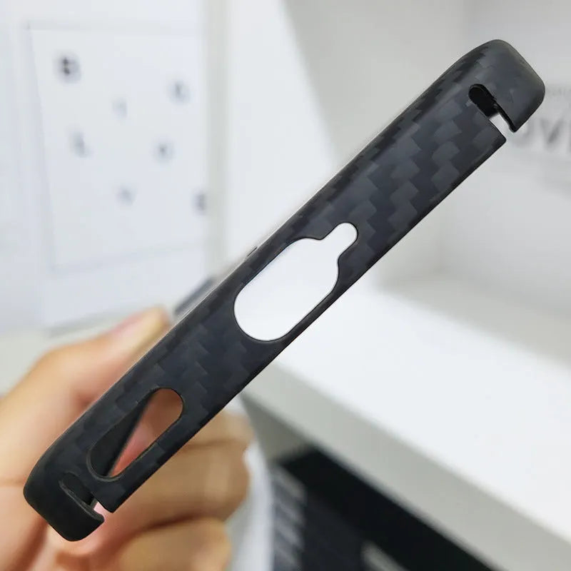 Real aramid fiber phone case in matte black hollow finish for Nothing Phone 2 with plaid texture