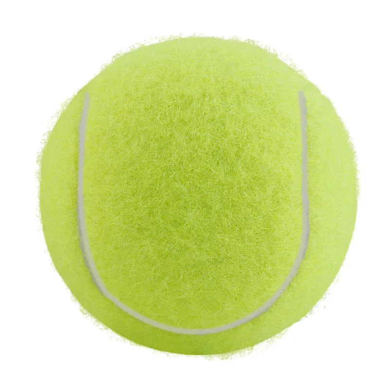 Bright pink, blue, yellow, green, and orange 6.3cm rubber tennis balls for dogs on grass.