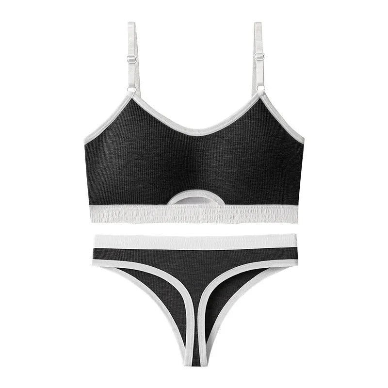 Sports tube top underwear set with contrast colour back and removable moulded cups