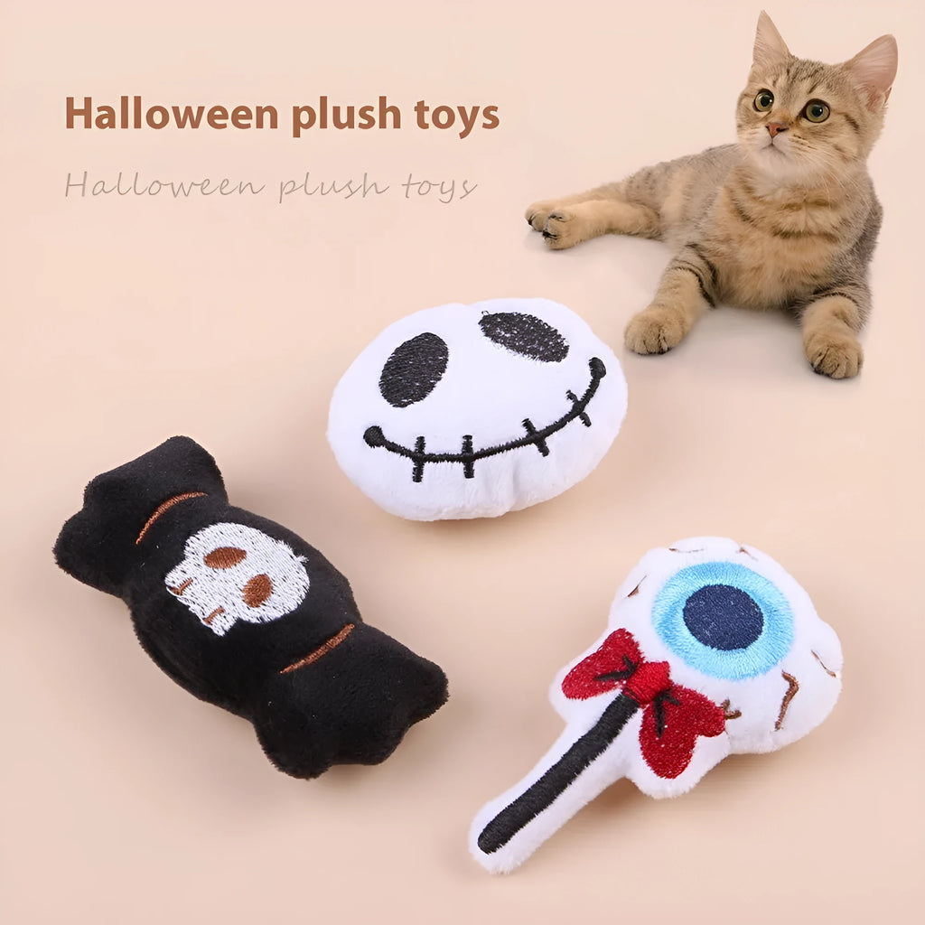 Small cat teaser wand toy with plush candy attachment on 1 metre string