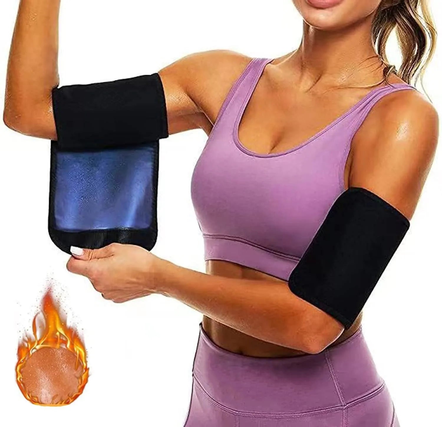 Compression sports arm sleeve in black and red colour, worn on forearm during workout.