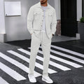 Men's waffle casual suit in khaki showing long-sleeved top and trousers, polyester fibre fabric, young casual autumn style