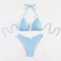 Women's plaid banded bikini swimsuit set with top and briefs in polyester