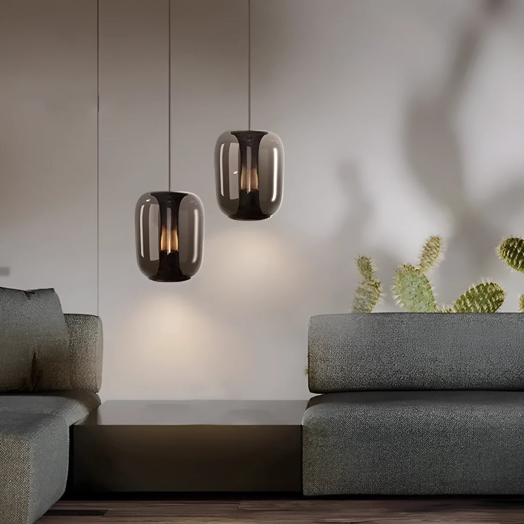 Nordic minimalist ceiling chandelier in transparent, cognac, or smoky grey, 16cm diameter.