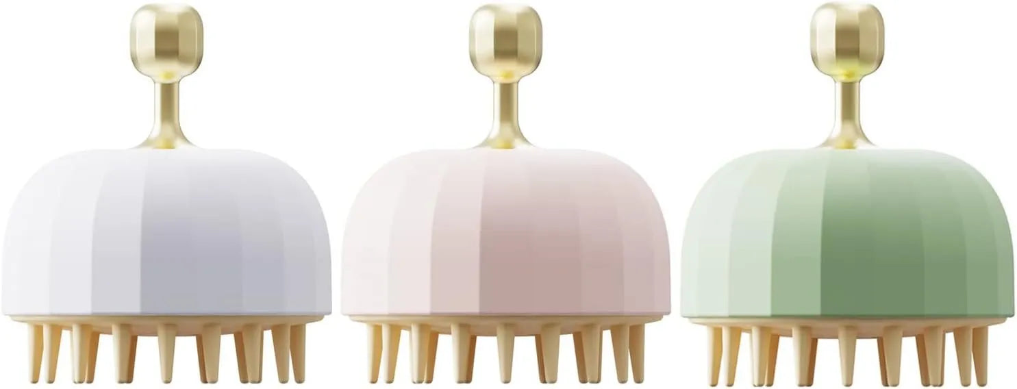 Green double-sided silicone pet bath massage brush with drain holes on a white background.