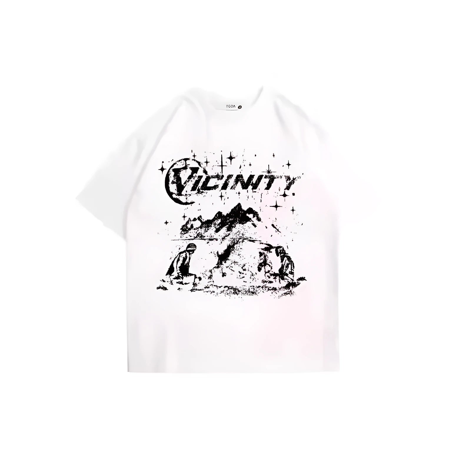 Men's grey hip hop graphic print t-shirt on a hanger, showing retro design on polyester fabric.