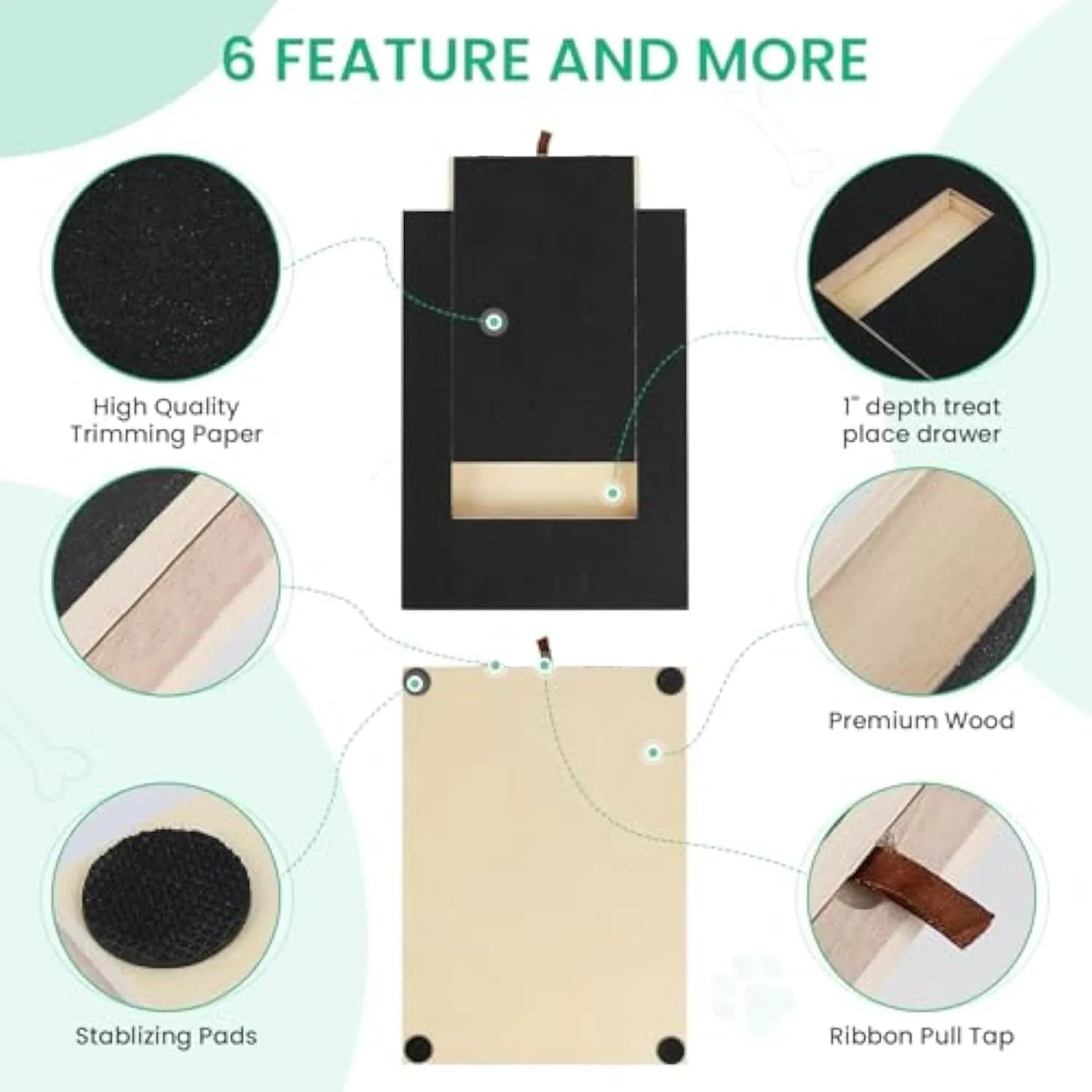 Wooden dog nail scratch board with treat drawer and non-slip pads for natural nail trimming