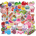 Candy series graffiti colour adhesive stickers pack with cartoon cute designs, 50 sheets each 4-6cm