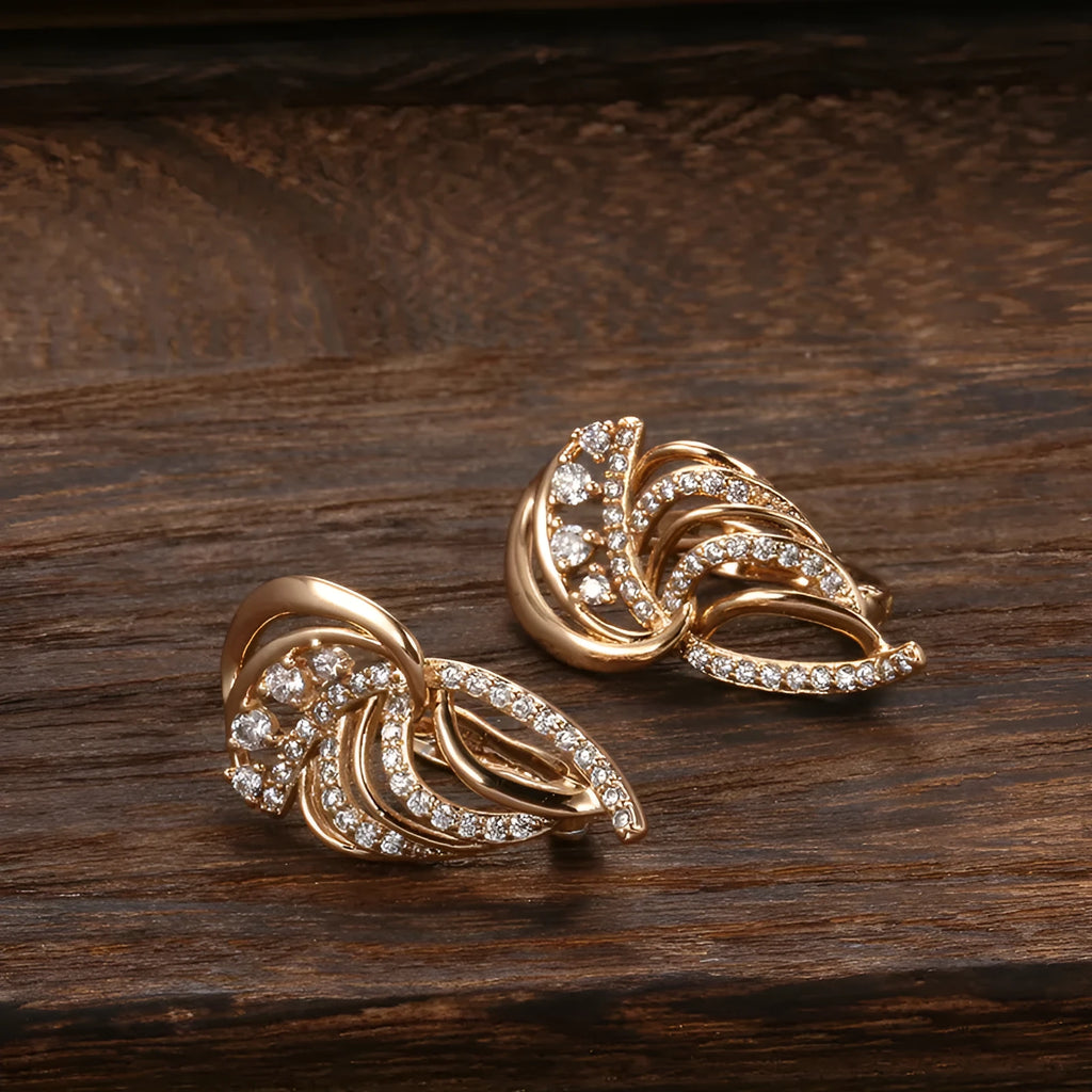 Women's elegant wings design micro zircon ear clips in gold-plated copper with stone inlay