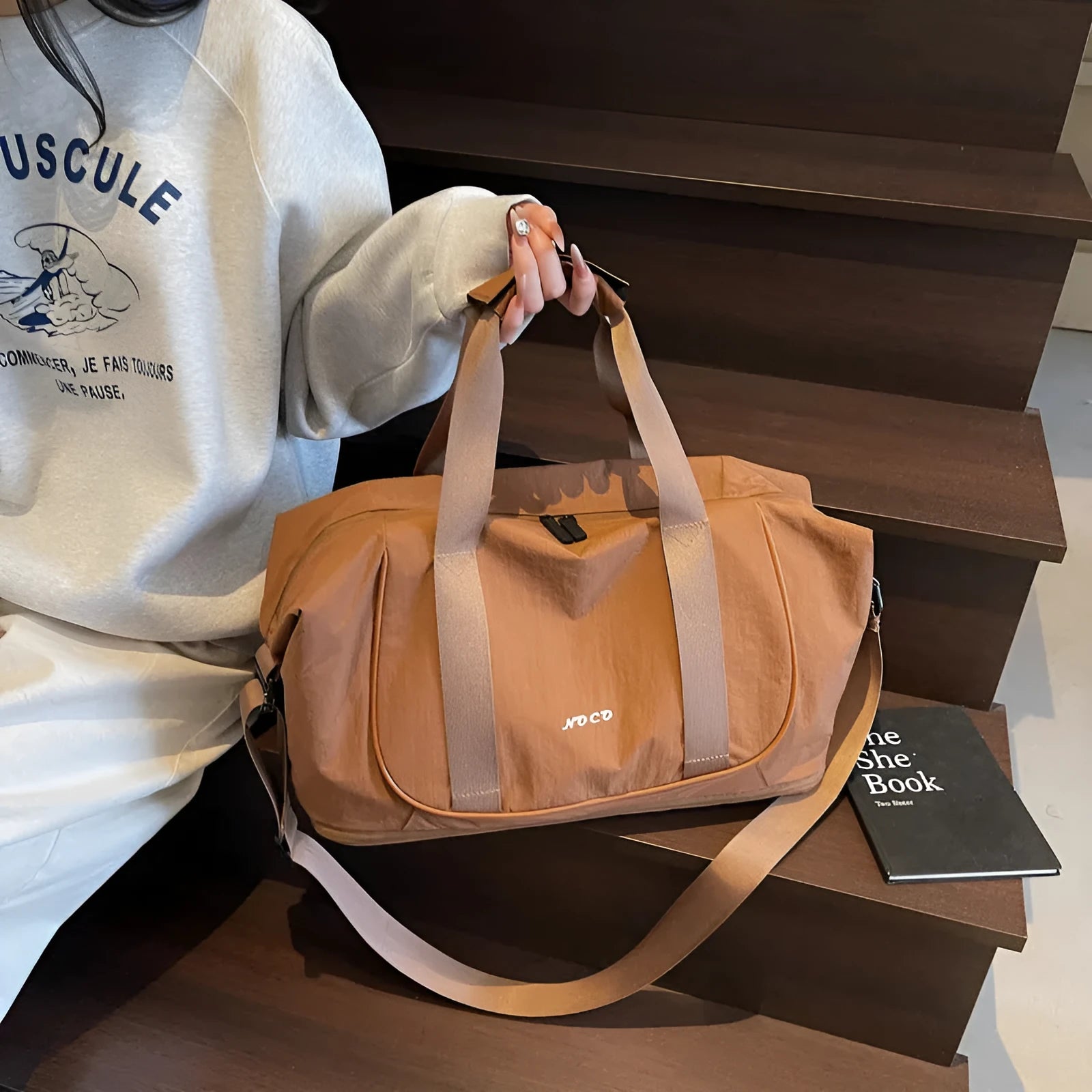 Oxford cloth crossbody bag in milky white colour for yoga and leisure travel