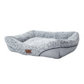 Swirl Rose Velvet dog bed with raised rim and removable cushion on a floor, size option S, M, or L.
