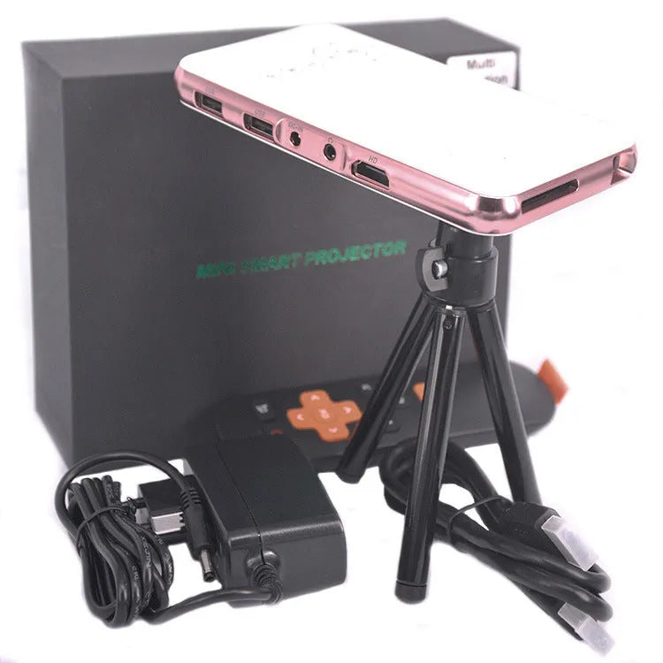 M6S white and rose gold portable DLP Android projector with compact design on table