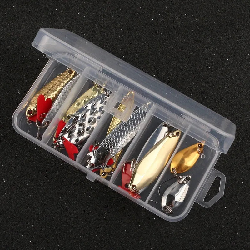 Pineapple and box shaped fishing lures with metal sequins for light reflection