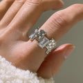 Silver geometric open gemstone ring with retro design and three-dimensional decoration