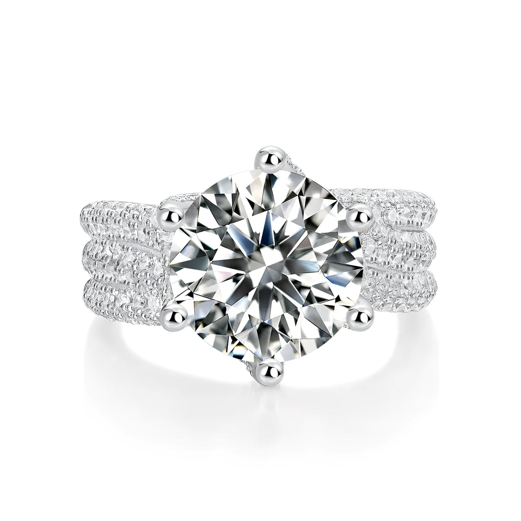 Eternal Vow wedding ring set with 5-carat moissanite in platinum-plated S925 silver band with gift box and GRA certificate