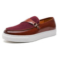 Men's Leather Shoes Business Slip-on Casual Shoes with Rubber Sole and Sewing Line Detail Black or Red Low Top Round Head Design Available in Sizes 38-48