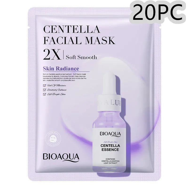 Collagen face sheet mask with 30g gel formula showing hyaluronic acid and Centella Asiatica variants