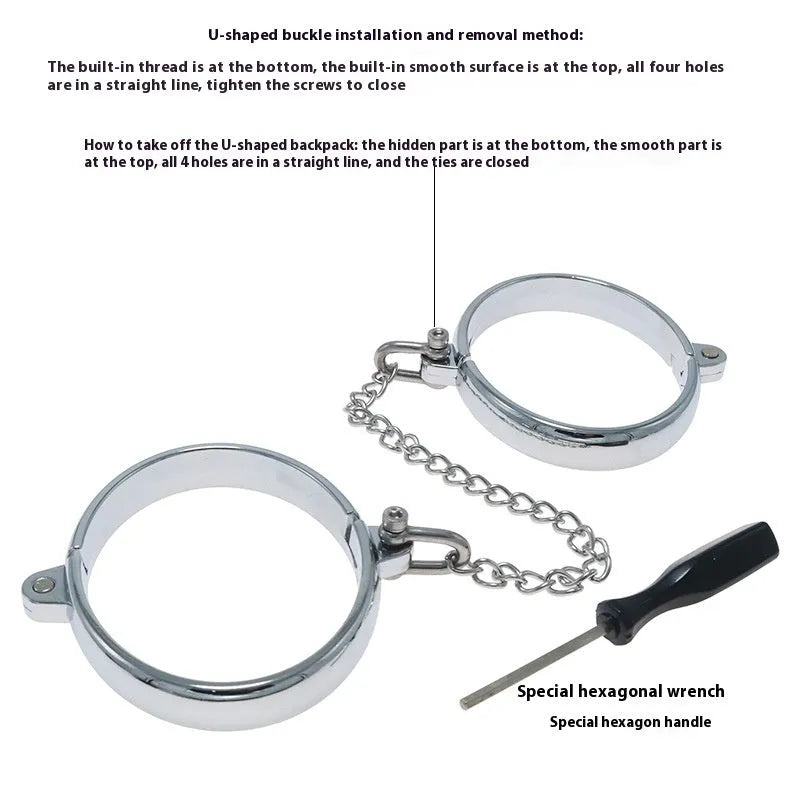 Silver zinc alloy handcuffs and footcuffs adult sex toy accessories with stainless steel bracelet fittings