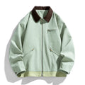 Men's Korean style couple jacket with contrast lapels and side seam pockets in mint green.