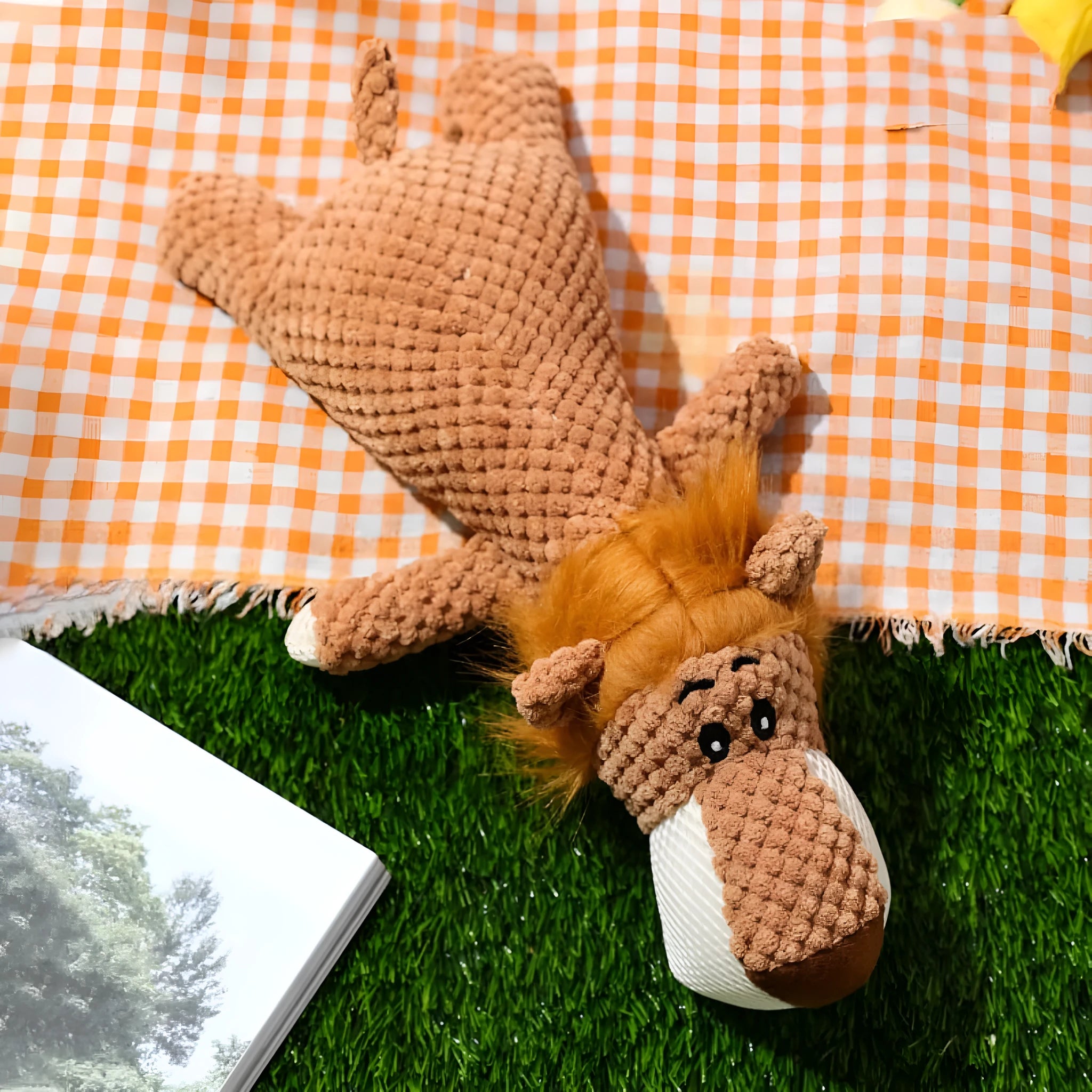 Corn kernel shaped dog plush toy for teeth grinding with interactive sound feature in grey colour