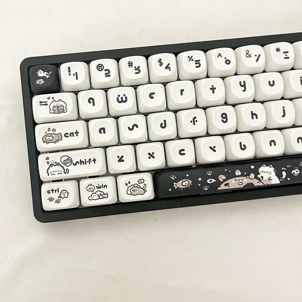 Kitten's Fantasy MOA height black and white cat key cap set for mechanical keyboards
