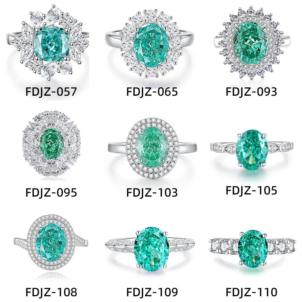 S925 sterling silver women's ring with Palaibahao emerald design and high carbon diamond inlay on ellipse shape.