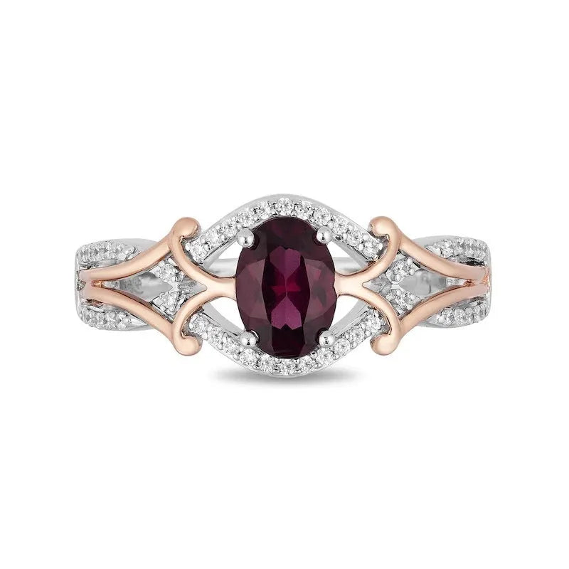 Micro inlaid zircon egg-shaped amethyst two-tone ring for women, copper geometric with colour separation plating