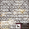 700 milky white PET film spray painting stencils showing 2-inch flower, leaf, bird, animal, letter, and ocean designs
