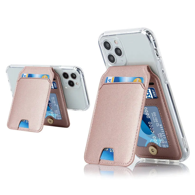 Magnetic card holder phone case for iPhone showing card slot on back, available in multiple colours