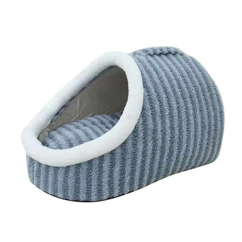Striped dog bed with removable sponge mattress in blue, green, pink or yellow colour options